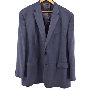 LAUREN Ralph Lauren 50L‎ 100% Wool Navy Blue Plaid Blazer Classic Fit Two Button